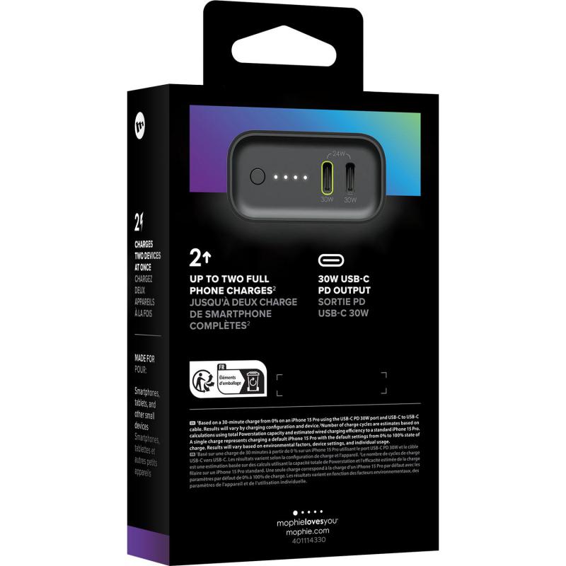 Mophie Powerstation 10K, PD Fast Charging, 10000 mAh, Dual USB-C, Black — 5