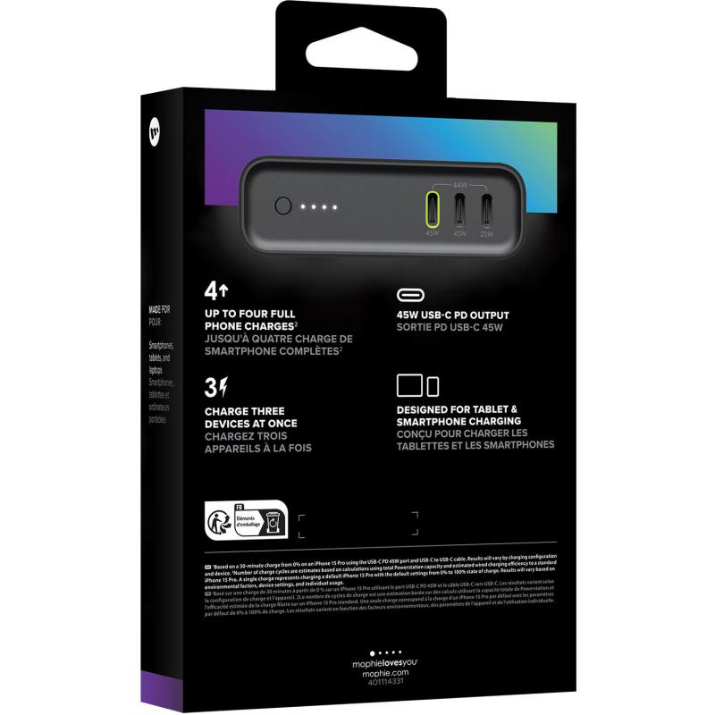 Mophie Powerstation Pro PD Fast Charging, 20000 mAh, 3 USB-C, Black — 5