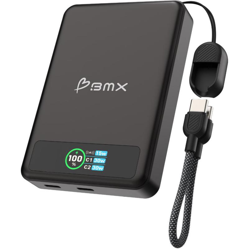 BMX SolidSafe Power Bank, Fast Battery Charging, 10000 mAh, Dual USB-C, Black