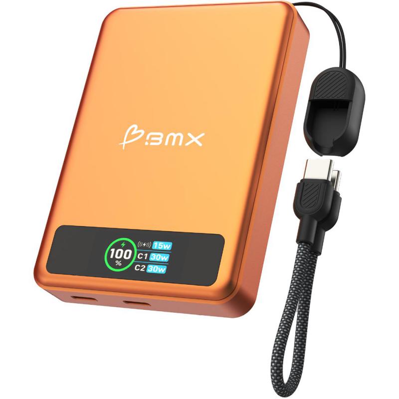 BMX SolidSafe Power Bank, Fast Battery Charging, 10000 mAh, Dual USB-C, Orange