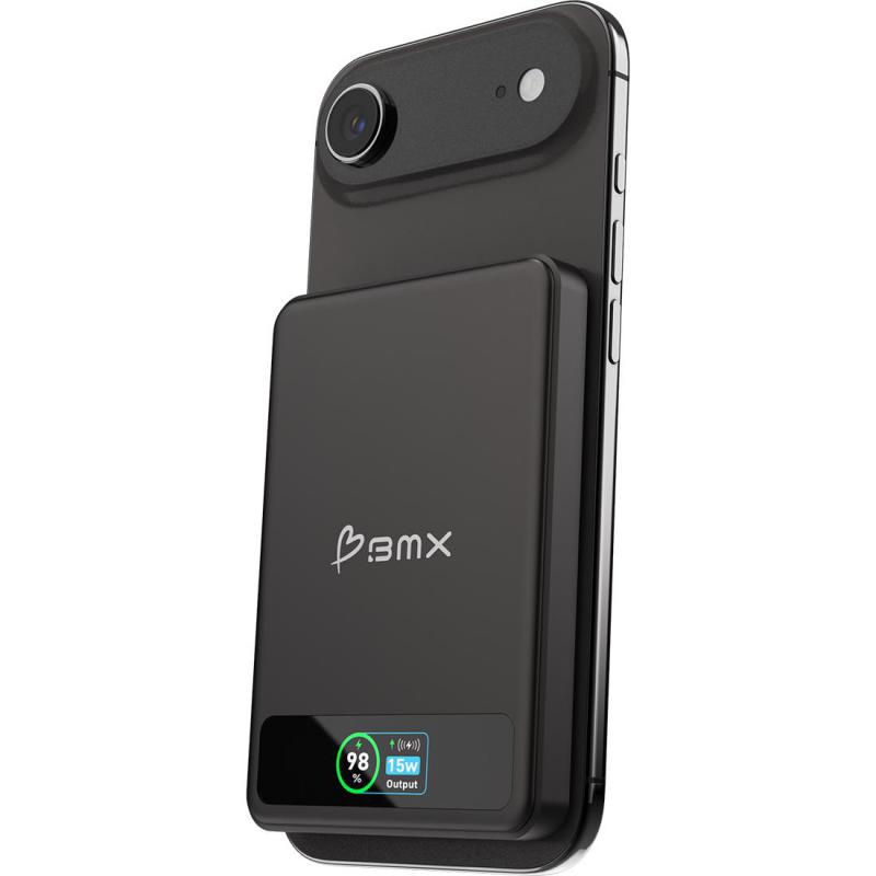 BMX SolidSafe 5000 mAh Magnetic Power Bank with Solid-State Technology, Extra Safe, Qi2, Qi/PMA, 5000 mAh, Single USB-C, Black — 3