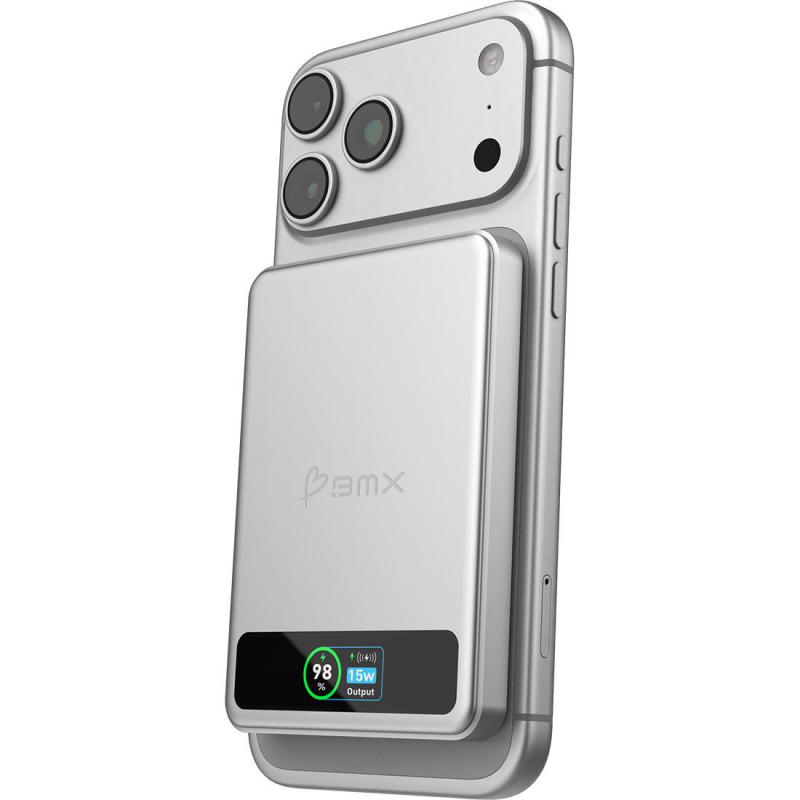 BMX SolidSafe 5000 mAh Magnetic Power Bank with Solid-State Technology, Extra Safe, Qi2, Qi/PMA, 5000 mAh, Single USB-C, Silver — 3