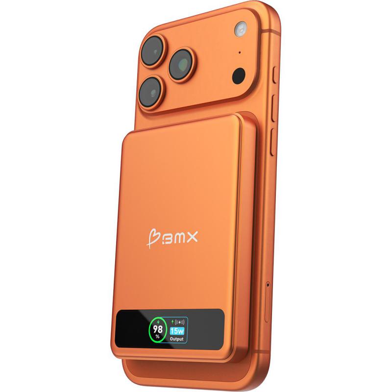 BMX SolidSafe 5000 mAh Magnetic Power Bank with Solid-State Technology, Extra Safe, Qi2, Qi/PMA, 5000 mAh, Single USB-C, Orange — 3