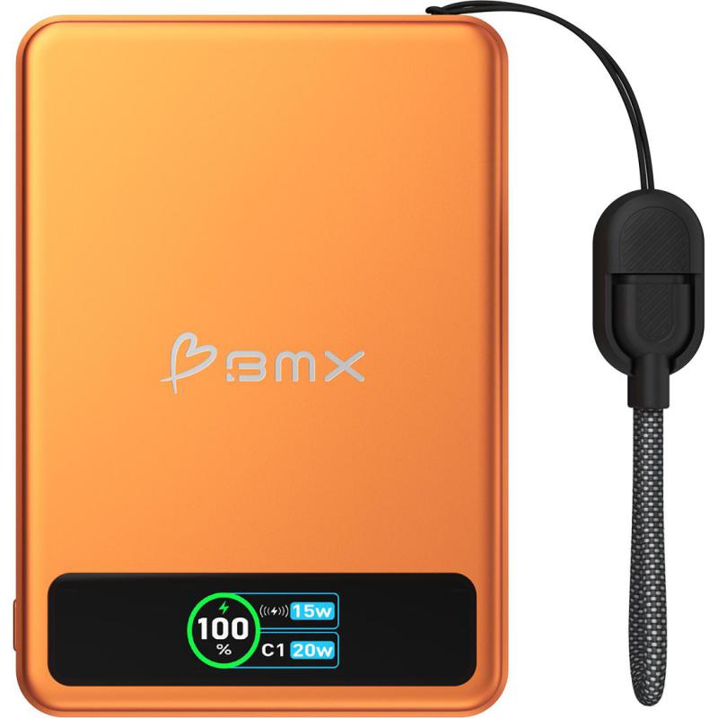 BMX SolidSafe 5000 mAh Magnetic Power Bank with Solid-State Technology, Extra Safe, Qi2, Qi/PMA, 5000 mAh, Single USB-C, Orange — 2