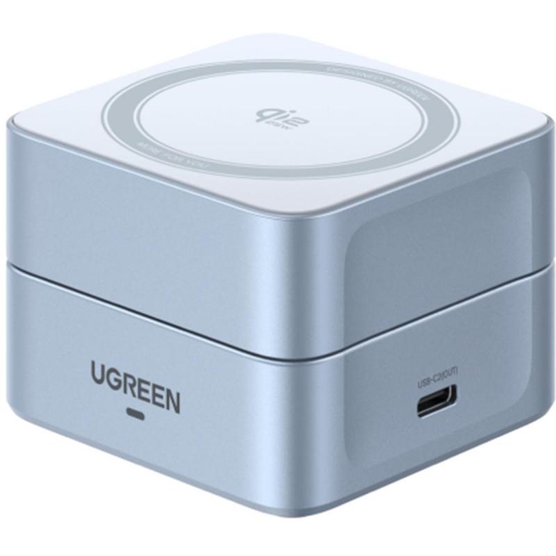 Ugreen MagFlow 2-in-1 Foldable Magnetic Charger with Qi2 25W, Qi2/PSU, Wireless Charger, Single USB-C, Silver