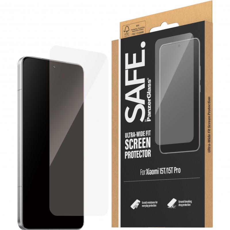 PanzerGlass SAFE Case Friendly Smartphone Screen Protector, for Xiaomi 15T Pro/15T, Tempered Glass, Edge-to-Edge, Black