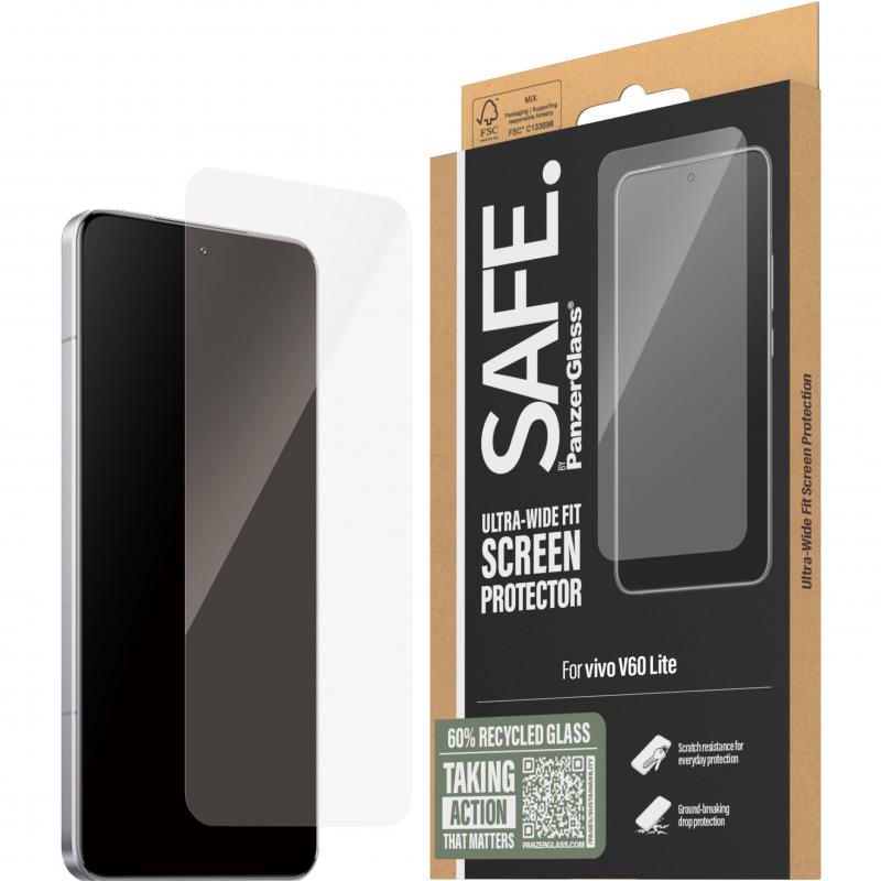 PanzerGlass SAFE Case Friendly Smartphone Screen Protector, for vivo V60 Lite, Tempered Glass, Edge-to-Edge, Black