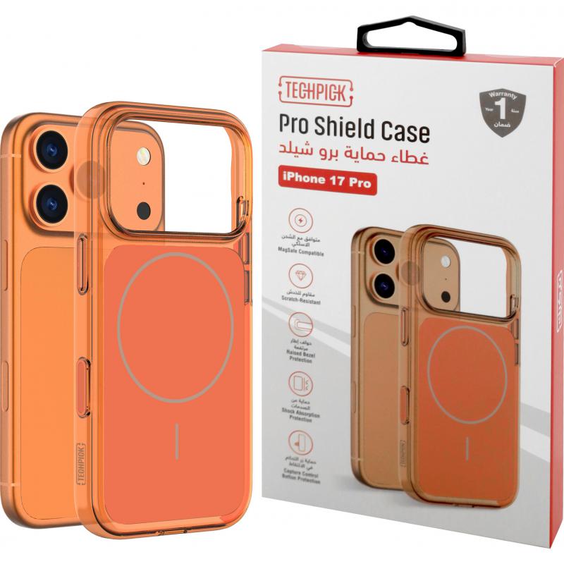 Techpick Pro Shield Back Cover Mobile Case with MagSafe, for iPhone 17 Pro, Orange