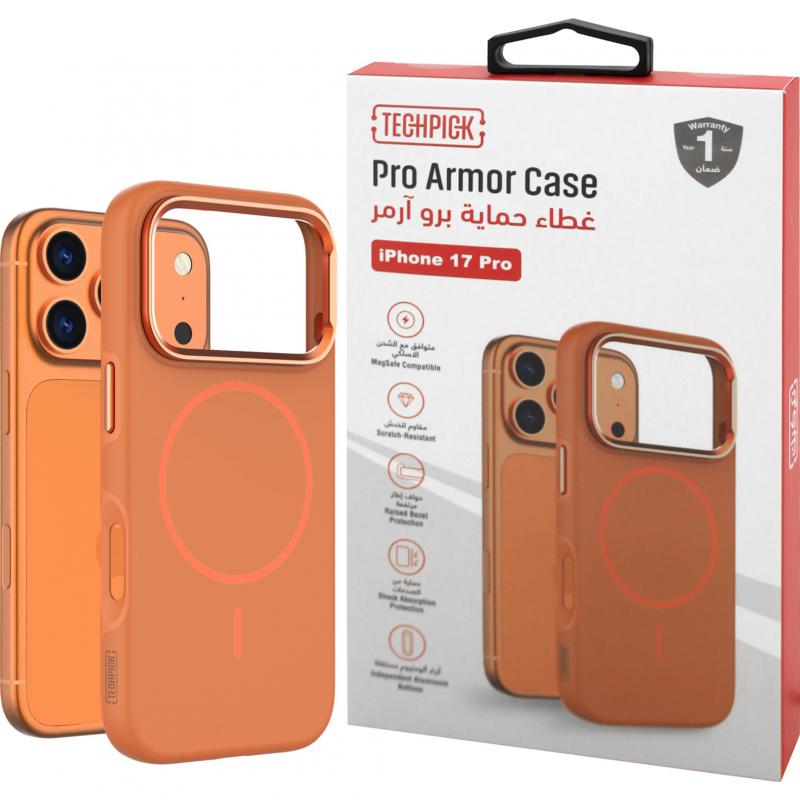 Techpick Pro Armor Back Cover Mobile Case with MagSafe, for iPhone 17 Pro, Orange