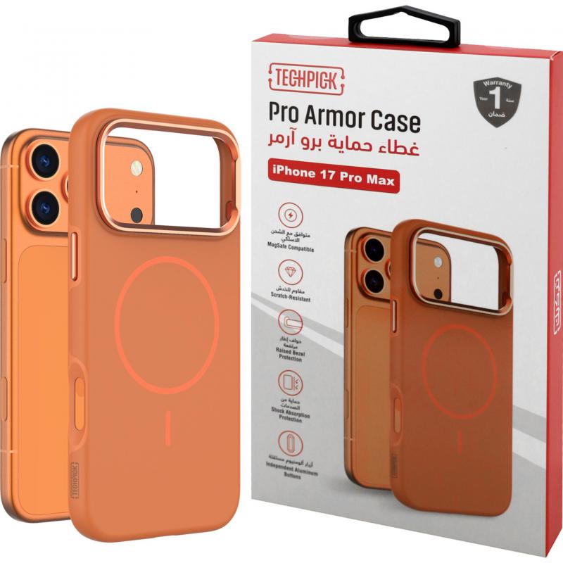 Techpick Pro Armor Back Cover Mobile Case with MagSafe, for iPhone 17 Pro Max, Orange