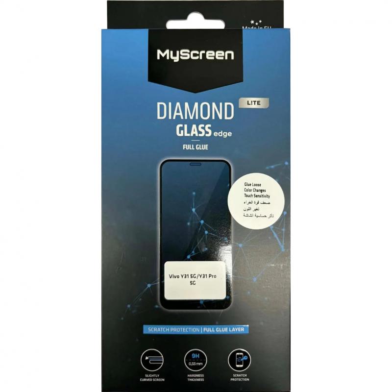 MyScreenPROTECTOR DIAMOND GLASS edge Lite Smartphone Screen Protector, for vivo Y31 5G/Y31 Pro 5G, Full Glue, Black