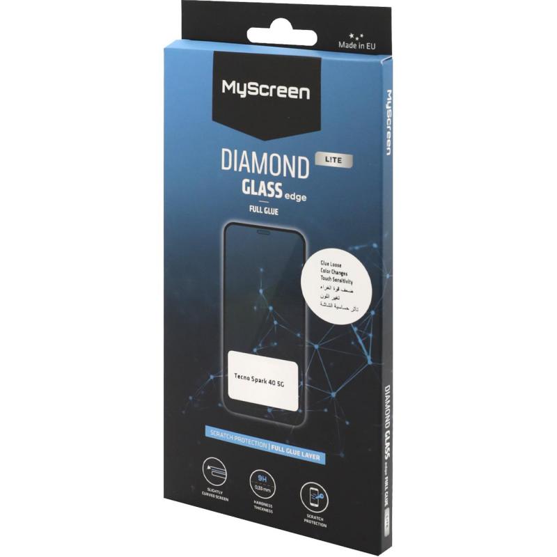 MyScreenPROTECTOR DIAMOND GLASS edge Lite Smartphone Screen Protector, for TECNO Spark 40 5G, Full Glue, Black