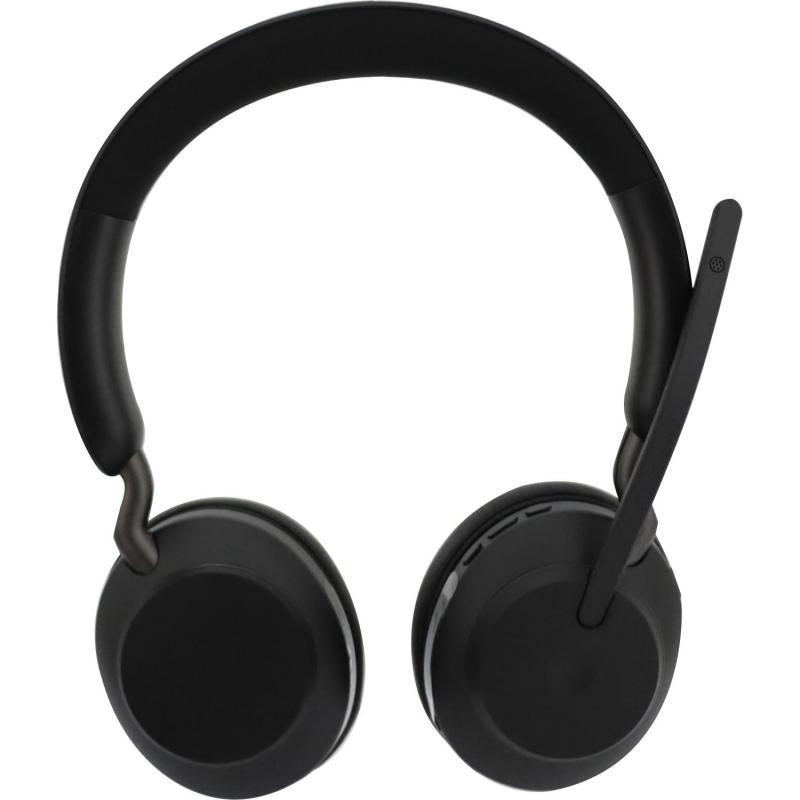 Jabra Evolve2 65 Link380a MS Stereo Desk Stand On-Ear Headphones, Bluetooth/Wireless, USB (Charging), Rotating Microphone, Black