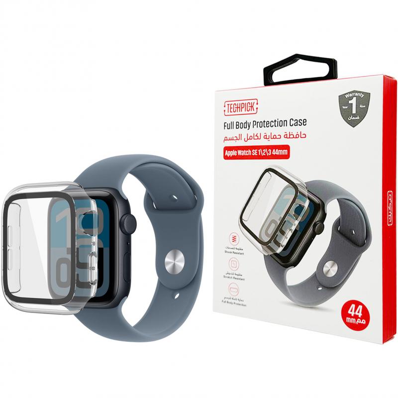 Techpick Glass Smartwatch Fit Case, for Apple Watch SE 3 44, Clear