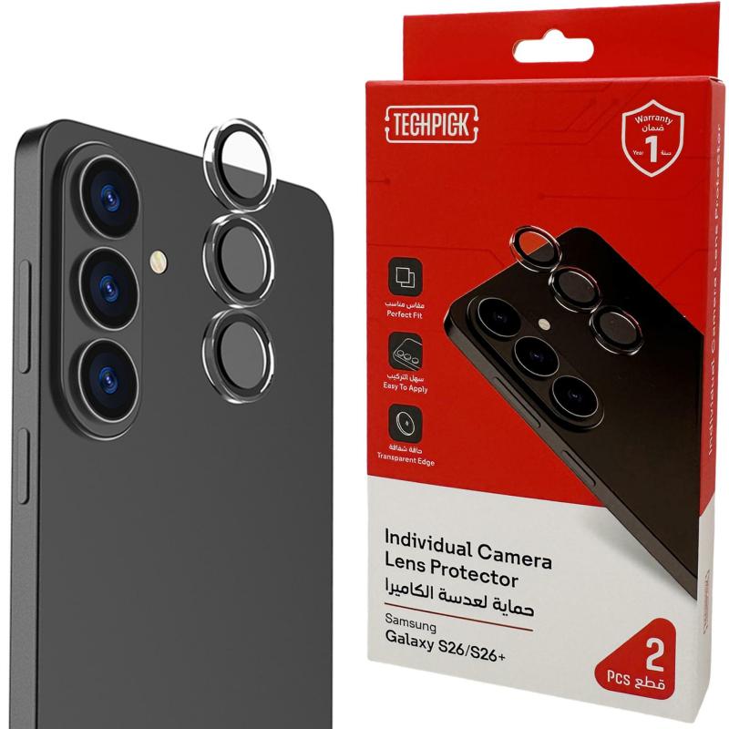 Techpick Alloy Aluminum Edge Camera Lens Protector (Individual Ring) Smartphone Camera Accessory, for Samsung Galaxy S26/Galaxy S26+, Clear