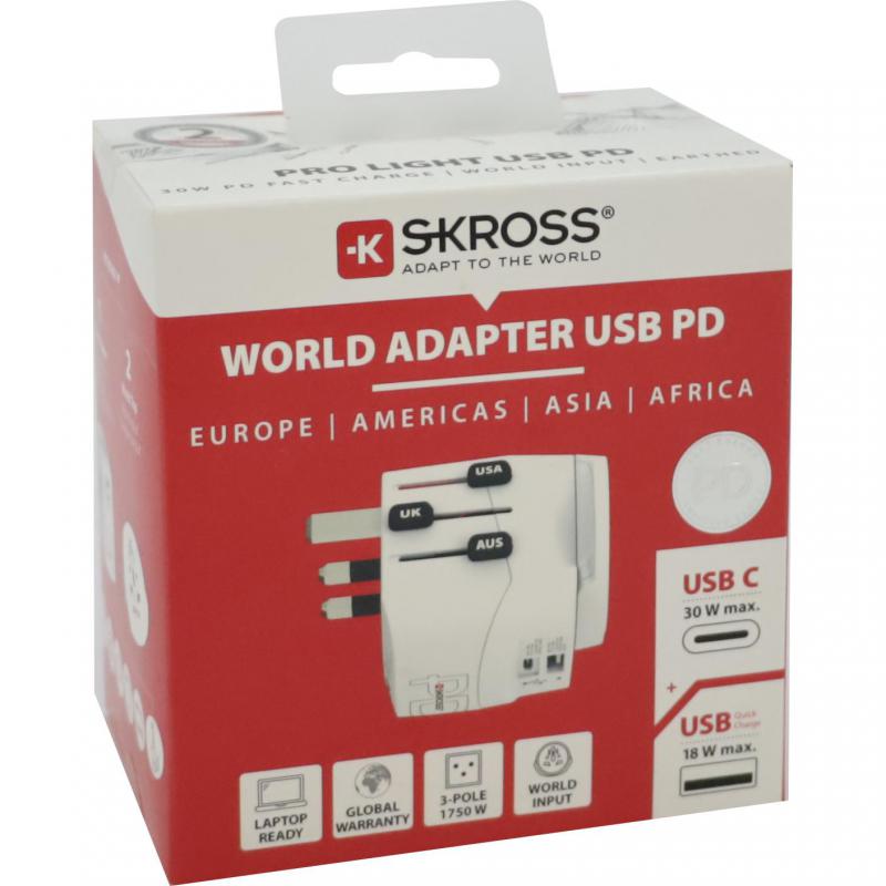 Skross 30W PD, 1 USB-A, 1 USB-C, USB-C Cable,For Earthed Sockets Only Universal Power Adapter