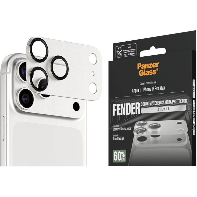 PanzerGlass Fender Color-Matched Camera Protector (Full Frame) Smartphone Camera Accessory, for iPhone 17 Pro Max, Silver
