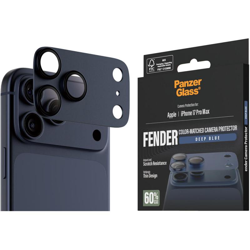 PanzerGlass Fender Color-Matched Camera Protector (Full Frame) Smartphone Camera Accessory, for iPhone 17 Pro Max, Deep Blue