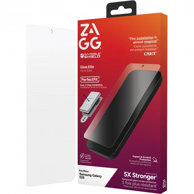 Zagg Invisible Shield Glass Elite Smartphone Screen Protector, for Samsung Galaxy S26, Made with Recycled Glass