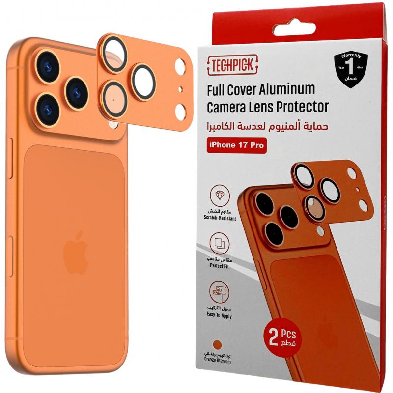 Techpick Full Coverage Aluminum Color-Matched Camera Protector (Full Frame) Smartphone Camera Accessory, for iPhone 17 Pro, Orange