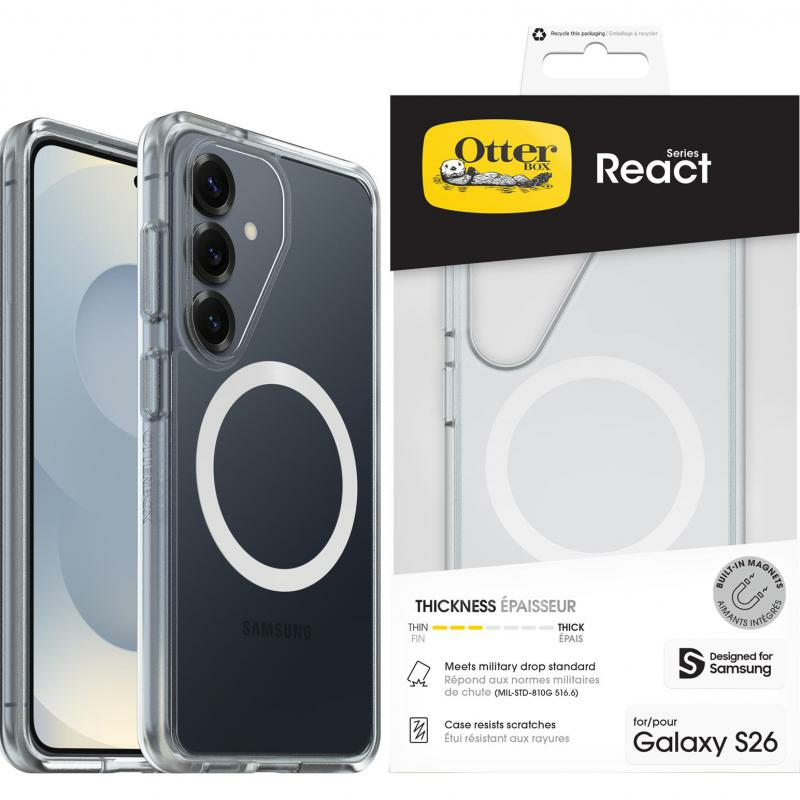 OtterBox React Magnetic Back Cover Mobile Case with MagSafe, for Samsung Galaxy S26, Clear