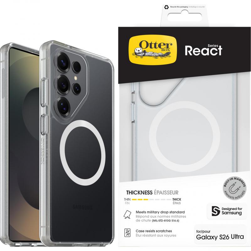 OtterBox React Magnetic Back Cover Mobile Case with MagSafe, for Samsung Galaxy S26 Ultra, Clear