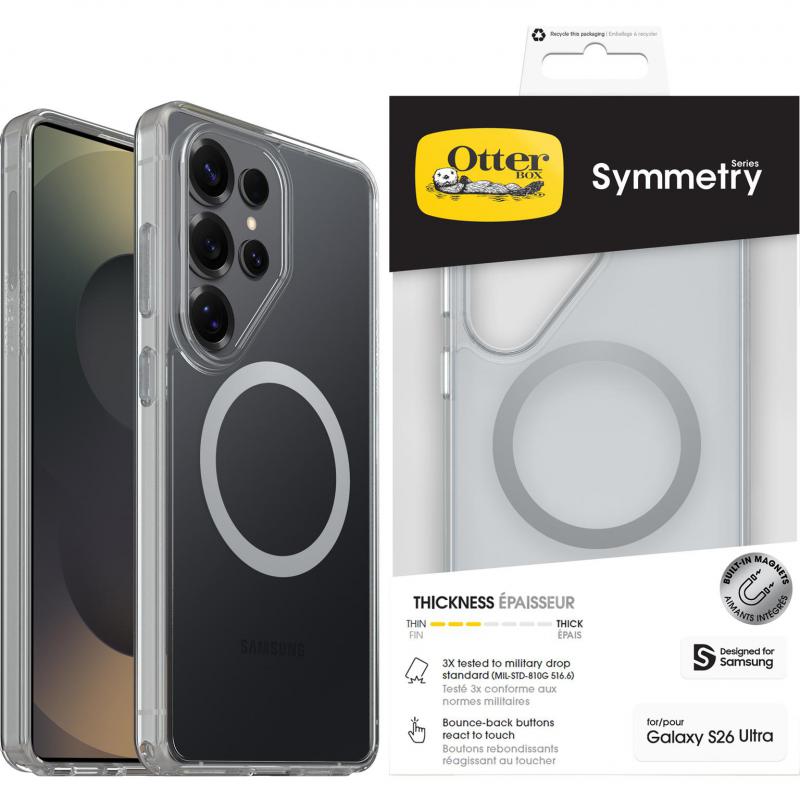 OtterBox Symmetry Magnetic Back Cover Mobile Case with MagSafe, for Samsung Galaxy S26 Ultra, Clear