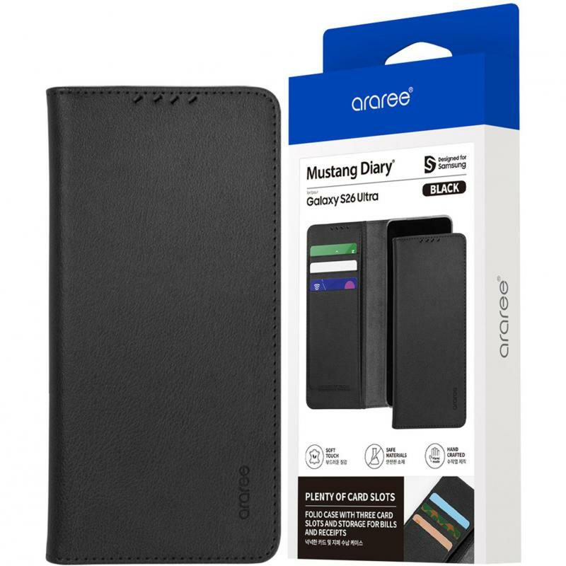 Araree Mustang Diary Flip Cover Mobile Case, for Samsung Galaxy S26 Ultra, Black