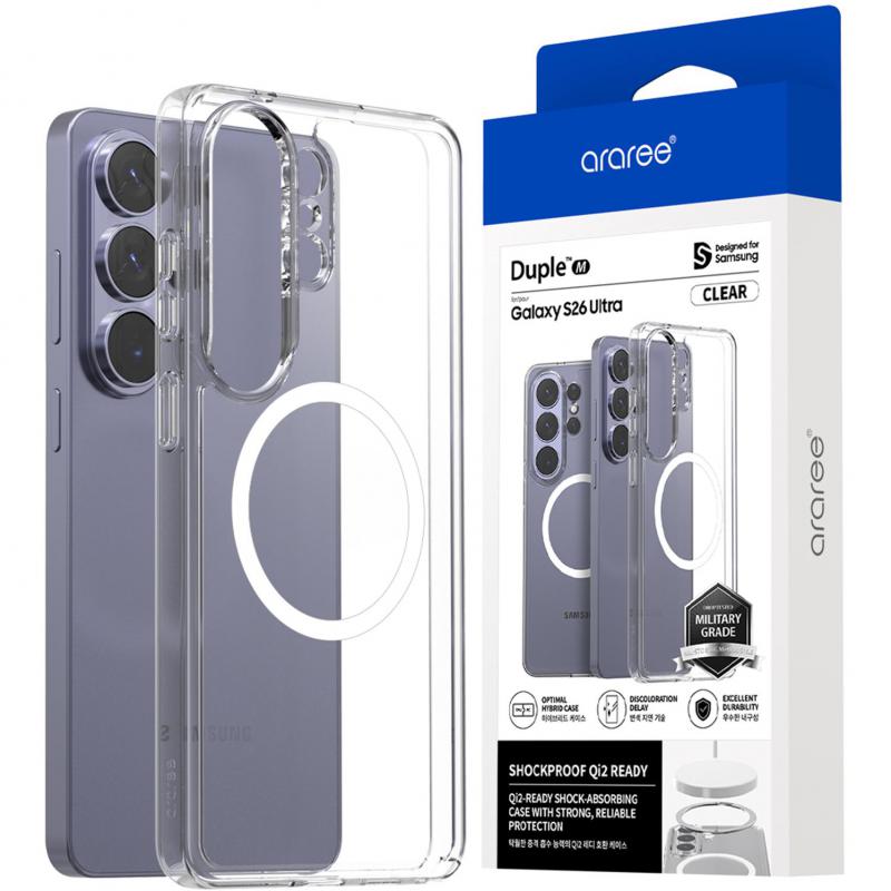 Araree Duple M Back Cover Mobile Case with MagSafe, for Samsung Galaxy S26 Ultra, Clear