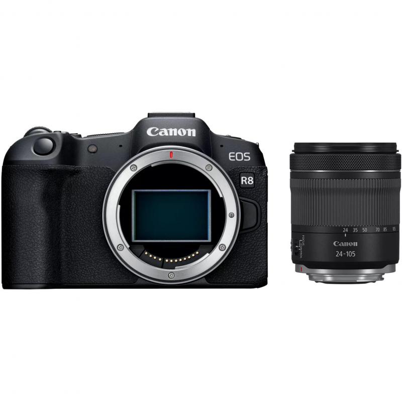Canon EOS R8 Mirrorless Camera, 24.2 MP, with 24 - 105 mm (F4-7.11S) Lens, Wi-Fi/Bluetooth, 4K/60fps