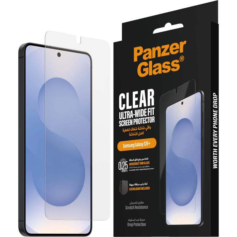 PanzerGlass Ultra-Wide Fit Smartphone Screen Protector, for Samsung Galaxy S26+, Tempered Glass, Clear