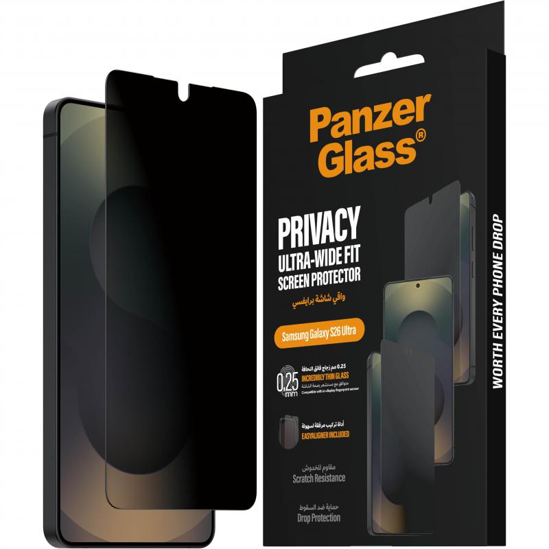 PanzerGlass Ultra-Wide Fit Smartphone Screen Protector, for Samsung Galaxy S26 Ultra, Tempered Glass, 2-way Privacy