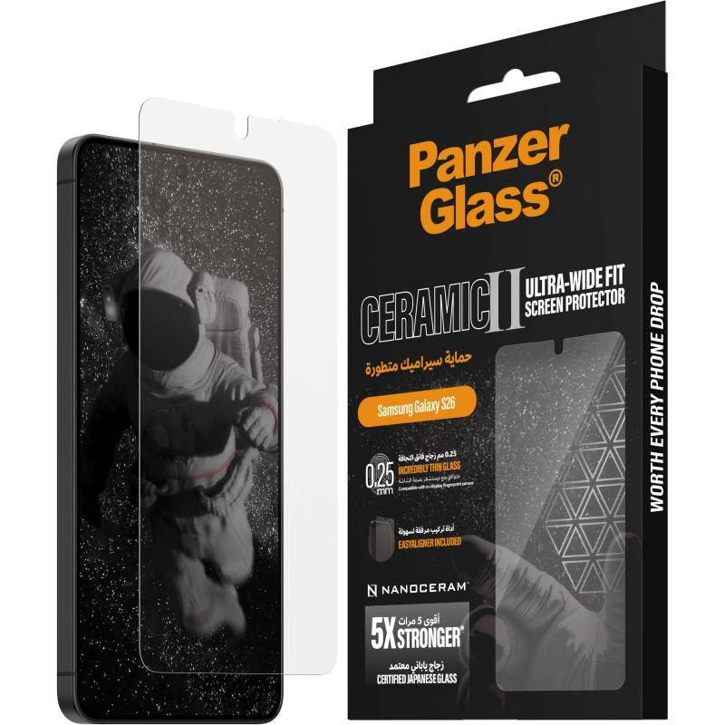 PanzerGlass Ultra-Wide Fit Ceramic II Smartphone Screen Protector, for Samsung Galaxy S26, Tempered Glass, Clear