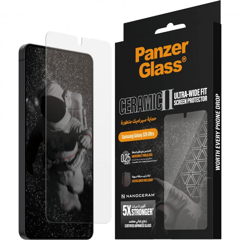 PanzerGlass Ultra-Wide Fit Ceramic II Smartphone Screen Protector, for Samsung Galaxy S26 Ultra, Tempered Glass, Clear