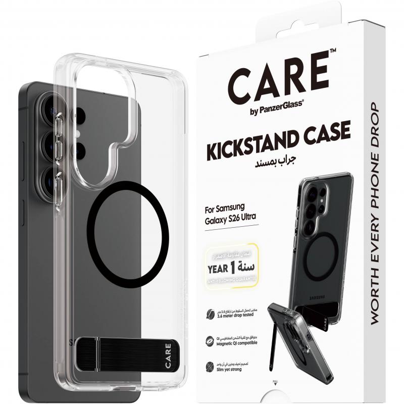 PanzerGlass Kickstand Back Cover Mobile Case with MagSafe, for Samsung Galaxy S26 Ultra, Clear