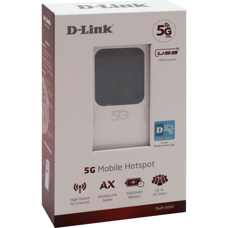 D-Link DWR-500V 5G Portable Router, up to 32 Devices, Dual Band (2.4 GHz/5 GHz), Wi-Fi 5 (802.11ac), White — 4
