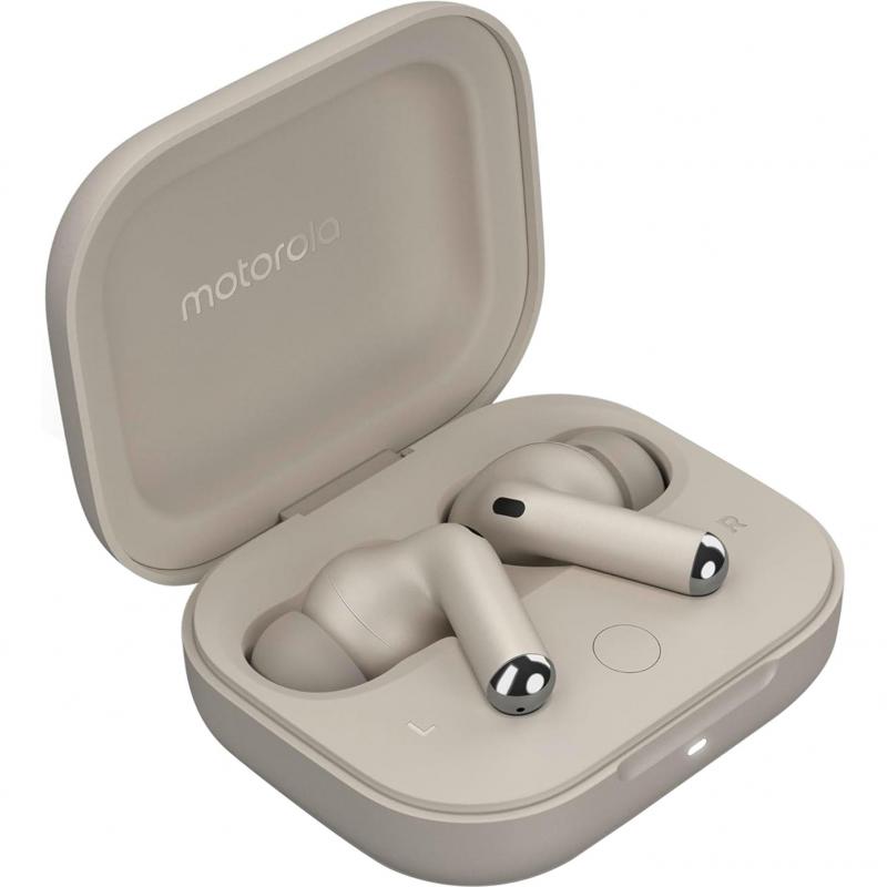 Motorola moto buds+ Earbuds, Active Noise Cancelling, Bluetooth, USB (Charging), Built-in Microphone, Beach Sand