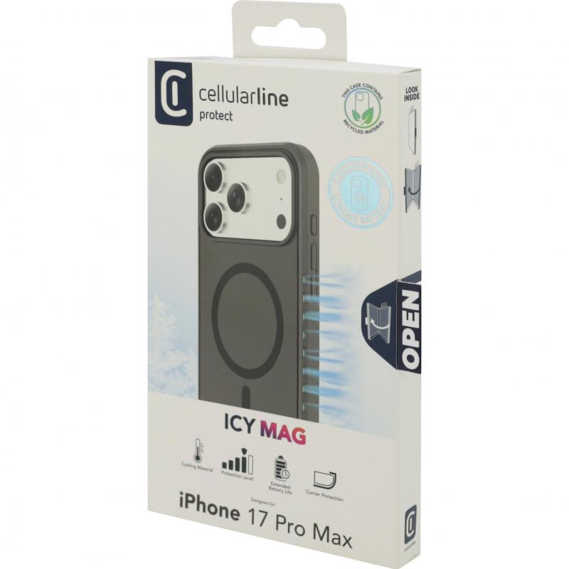 Cellularline Icy Mag Back Cover Mobile Case with MagSafe, for iPhone 17 Pro Max, Black