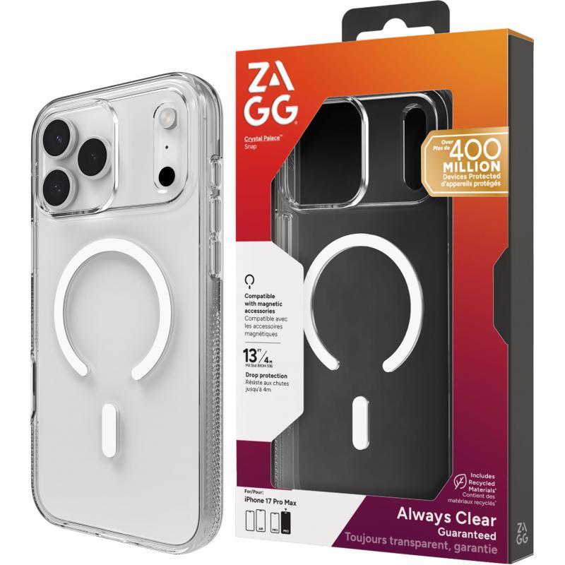 Zagg Crystal Palace Back Cover Mobile Case with MagSafe, for iPhone 17 Pro Max, Clear