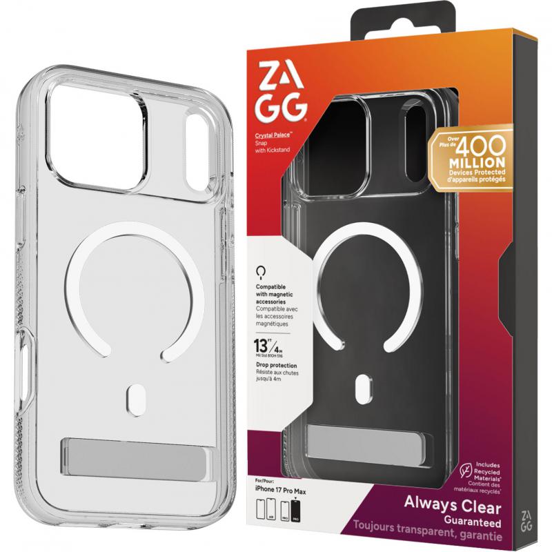 Crystal Palace Snap Kick Back Cover Mobile Case with MagSafe, for iPhone 17 Pro Max, Clear