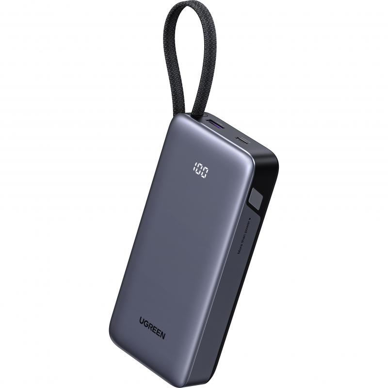 Ugreen PB536 45W Power Bank with Built-in USB-C Cable, Fast Battery Charging, 20000 mAh, Dual USB (1X USB/1X USB-C), Space Grey