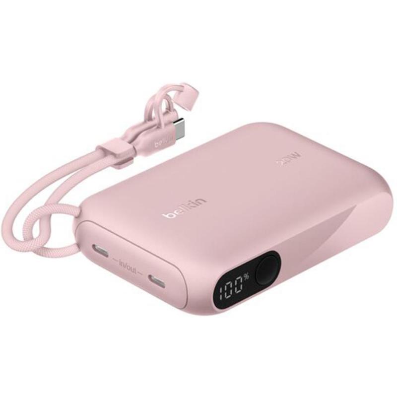 Belkin BoostCharge Power Bank 10000 mAh with Display, PD Fast Charging, 10000 mAh, Dual USB-C, Pink