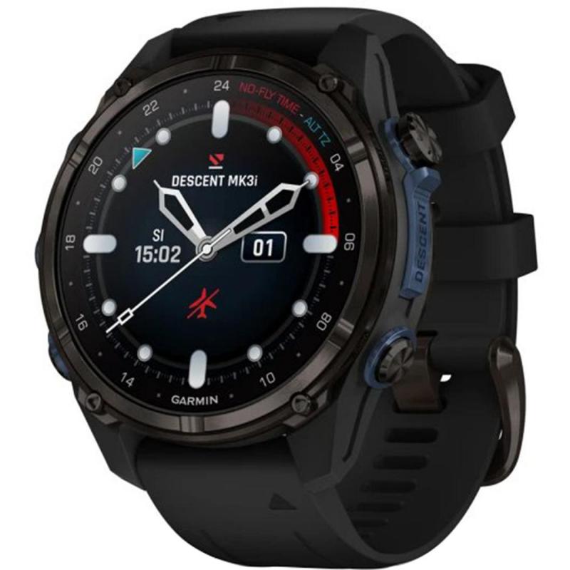 GARMIN Descent Mki3 Smartwatch, GPS, 1.2", Carbon Grey DLC Titanium Fibre-reinforced Polymer with Metal Rear Cover, Black Silicone Strap, One Size