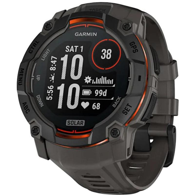 GARMIN Instinct 3 Smartwatch, GPS, 1.1", Black Fibre-reinforced Polymer, Black/Charcoal Silicone Strap, One Size
