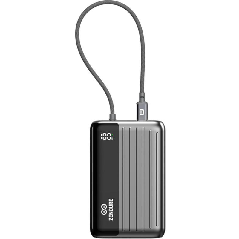 ZENDURE SuperMini Hybrid Compact 20000 mAh Power Bank 45W PD with Built-In USB-C Cable and Smart Display, PD Fast Charging, 10000 mAh, Single USB-C, Grey