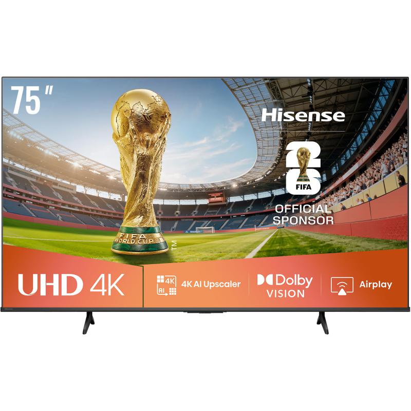 Hisense 75" Smart TV, 4K LED, 60 Hz, Black, E6Q