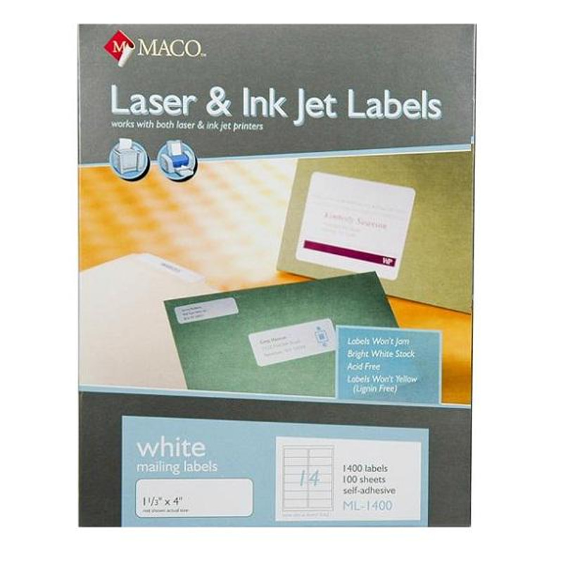 Maco Multipurpose Labels, 1-1/3" X 4", Rectangle, White, 1400 Labels/Pack